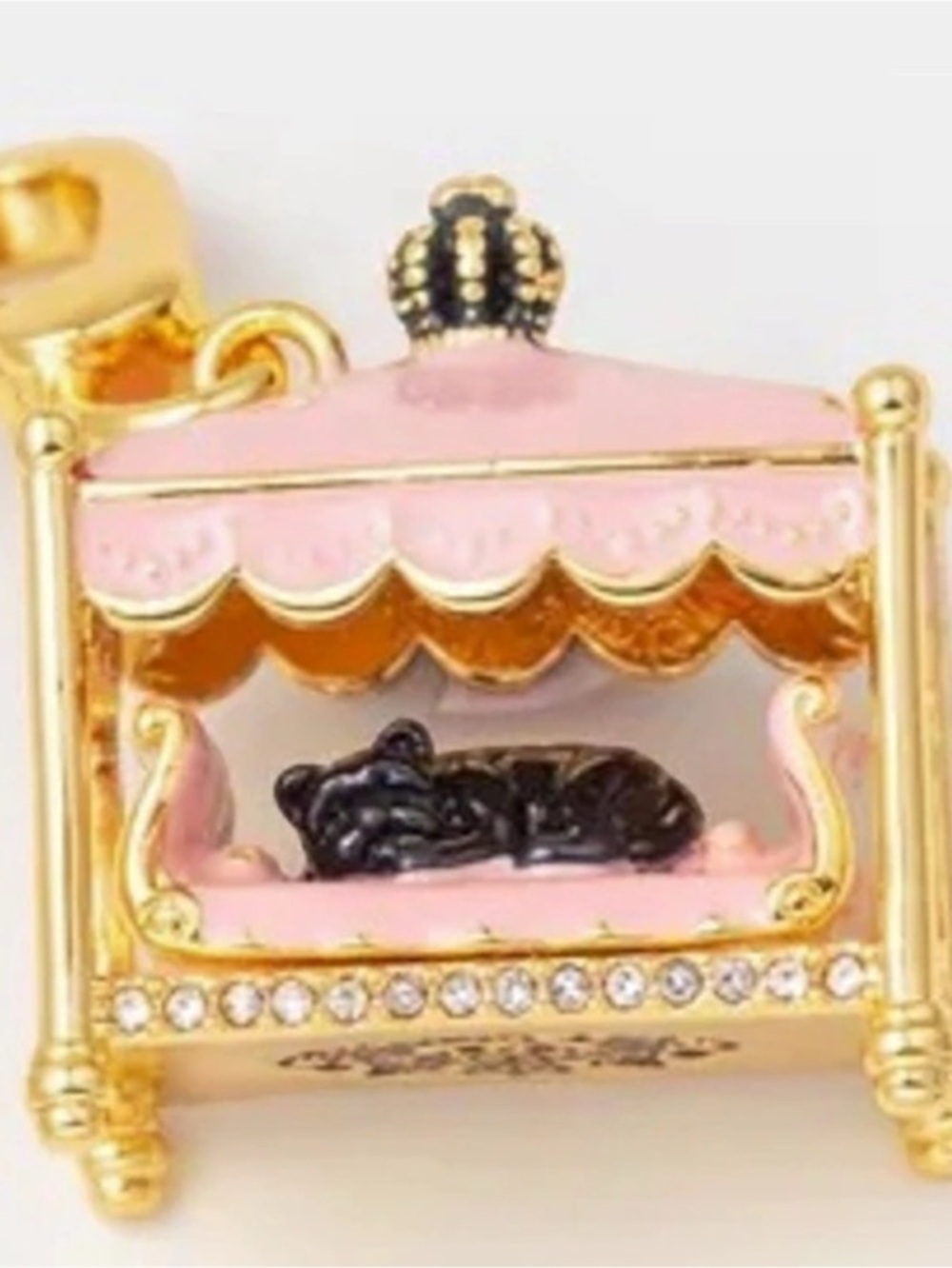 Juicy Couture Black Cat in Canopy Bed Charm Pink & Gold